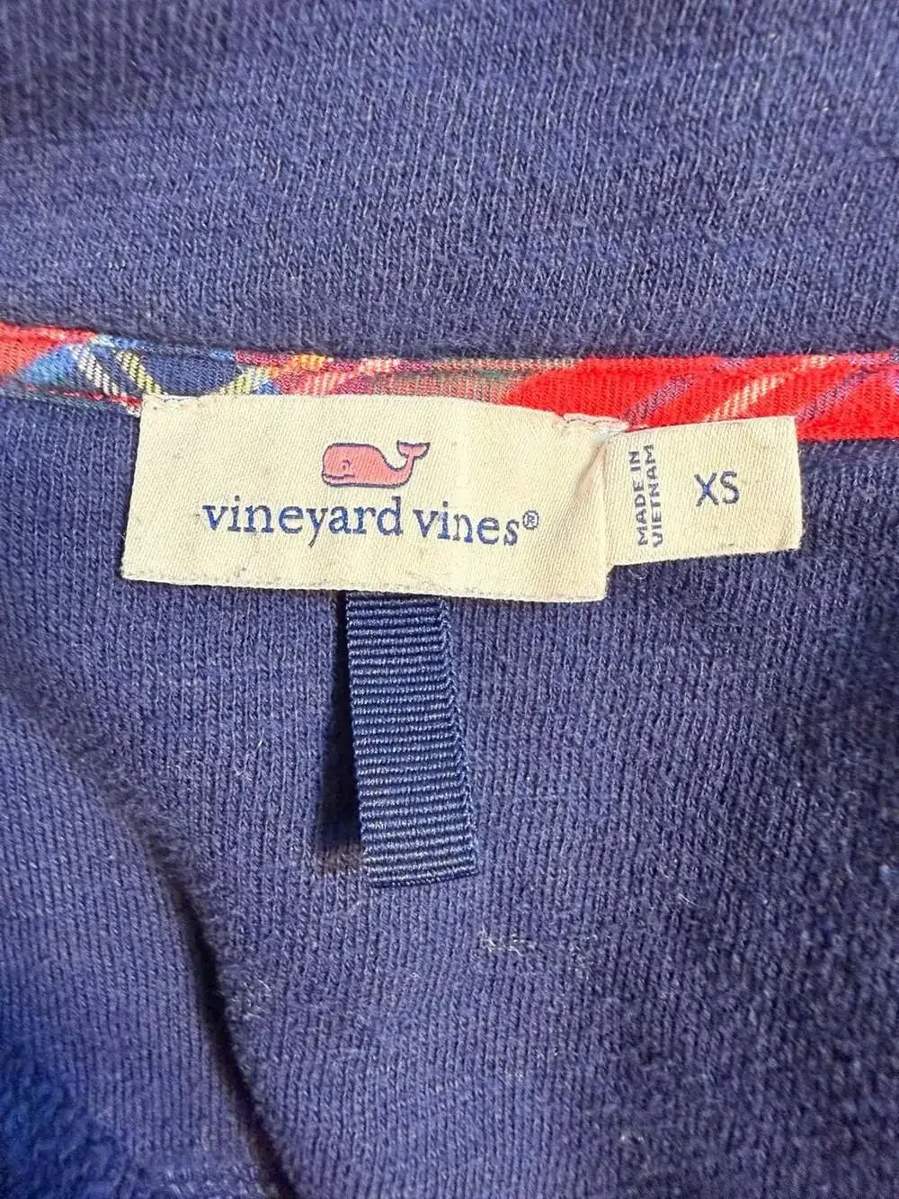 Vineyard Vines Plaid Women's XS Navy‎ Blue 1/4 Zip Pullover Preppy Sweatshirt
